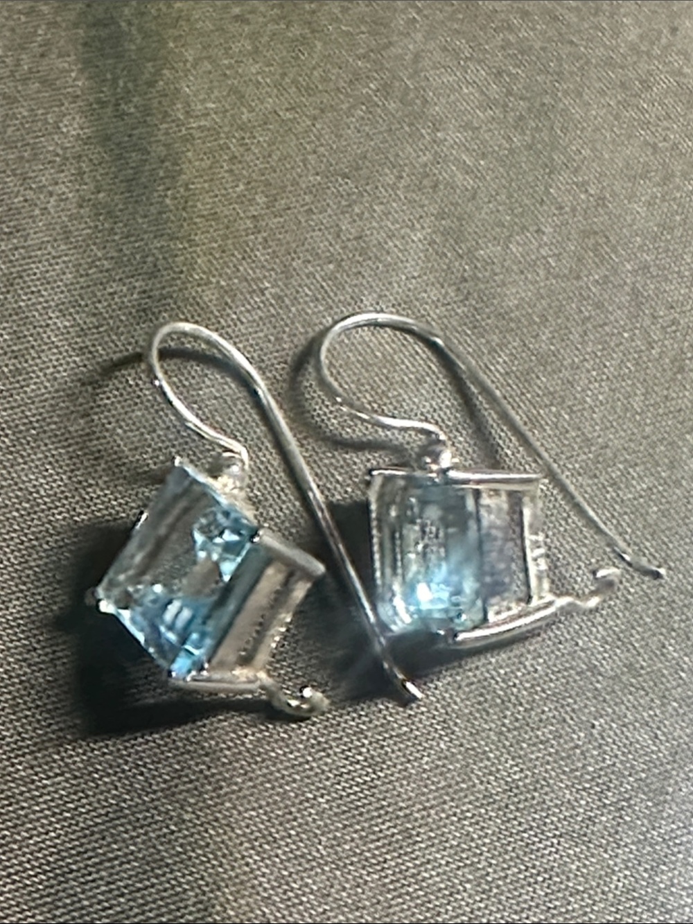925 Sterling Silver Blue Cushion Cut Drop Earrings